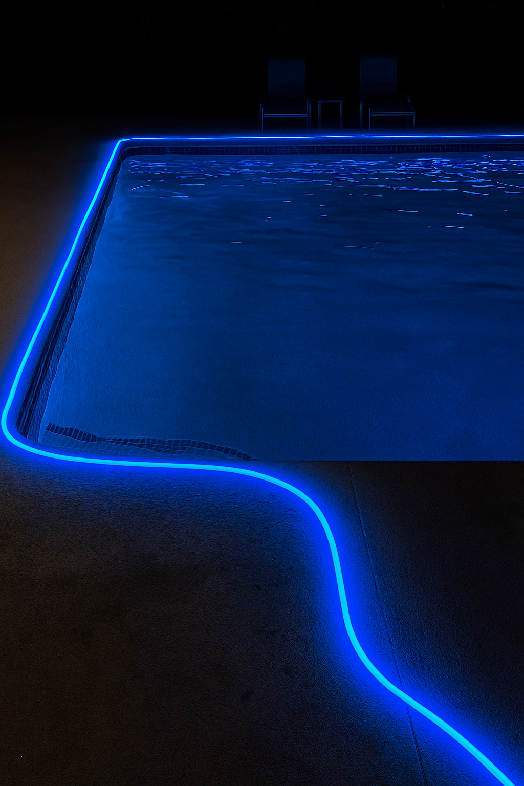 Luxury backyard pool lit with premium 360 fiber lighting system